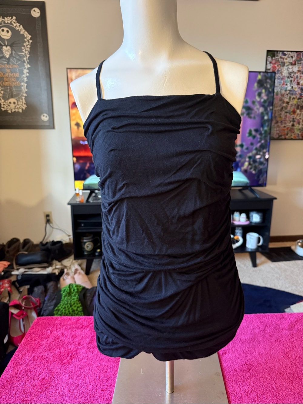 Express Black Ruched Spaghetti-Strap Camisole